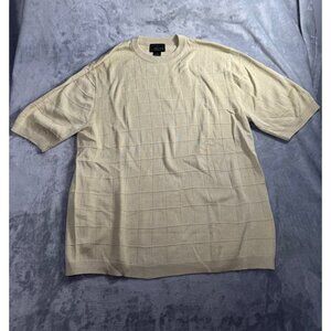 Cezani Men's sweater Medium tan Silk & Cotton Blend Short Sleeve